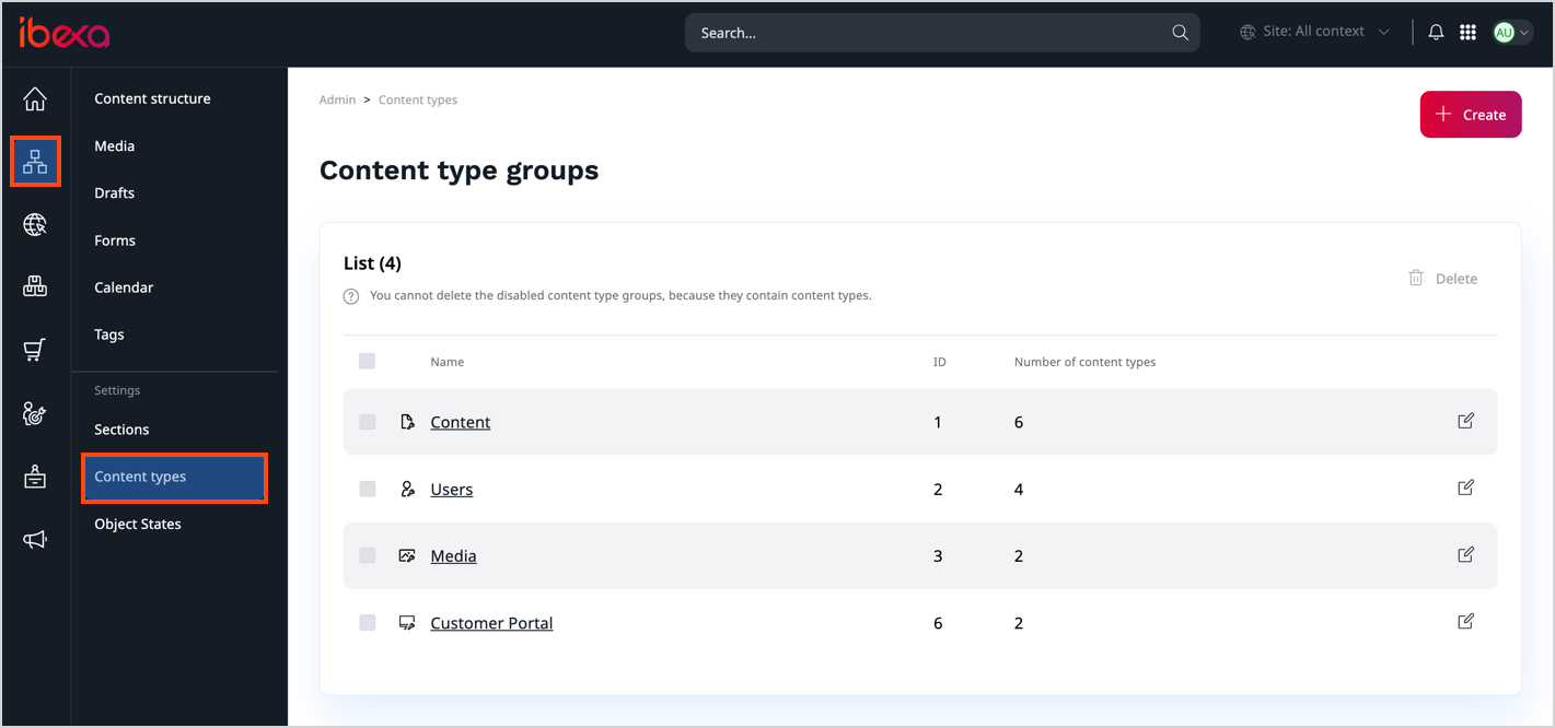 Content type groups Content type groups