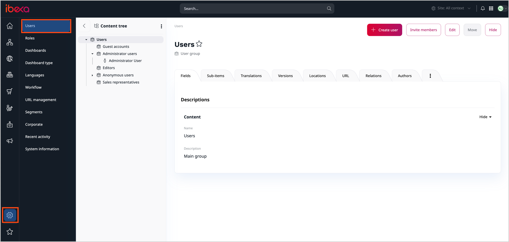 Users in Admin panel Users in Admin panel